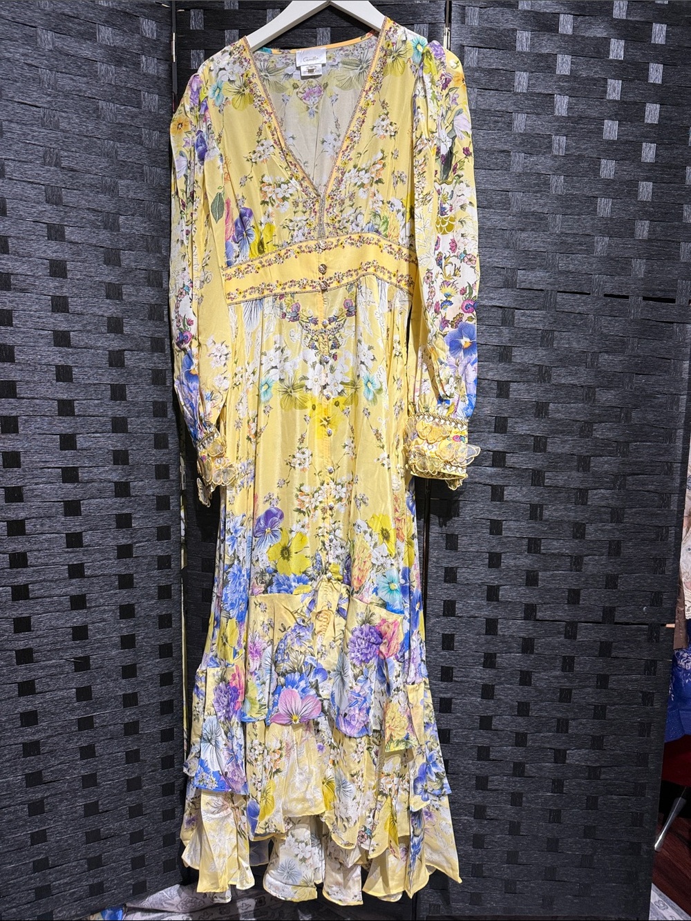Camilla Yellow Floral V-Neck Long Sleeve Maxi Dress